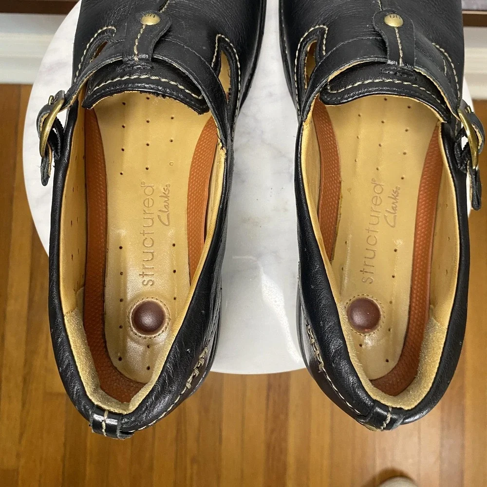 Clarks Unstructured Shoes Womens Size 9 Black Leather Mary Jane Comfort Flats